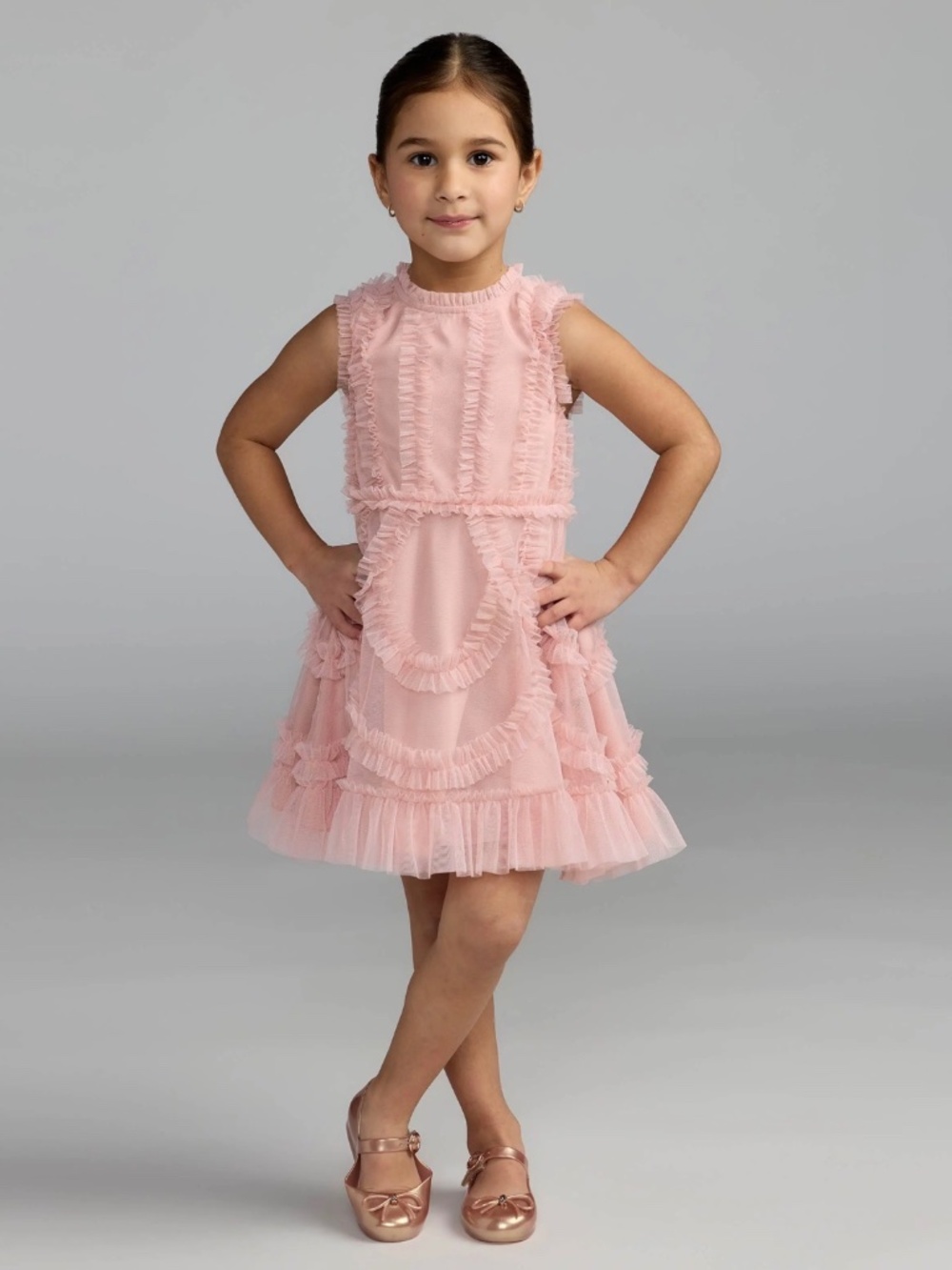NWT Mac Duggal Kids High Neck Pink Ruffle Dress